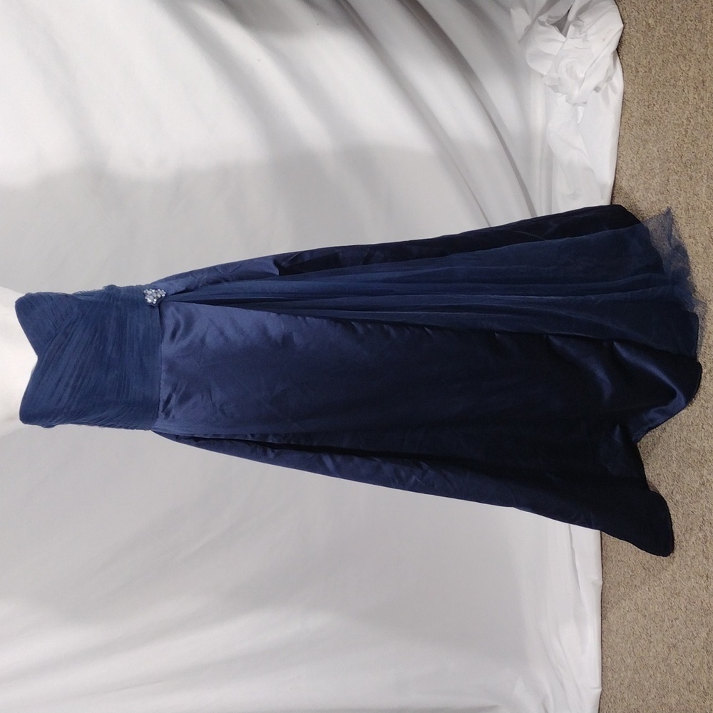 NWT David's Bridal Marine Blue Strapless Bridesmaid Dress size 14 F15137